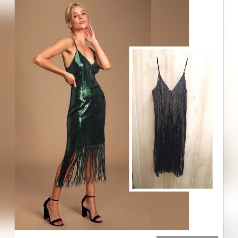 Boohoo NWOT Sequin Fringe Midi Dress Size 16